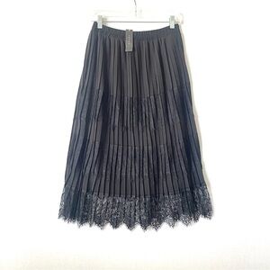 Adiva Pleated Lace Midi Skirt in Black NWT